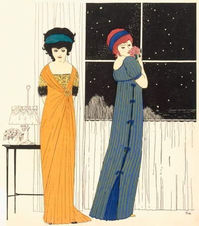 Two empire line evening dresses, from 
